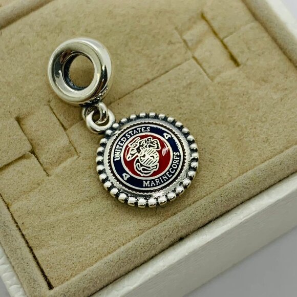 🧜🏾‍♀️🎀Pandora USMC Marine Corps Charm  S925 Silver with box - Picture 3 of 4